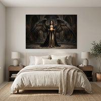 Dark Angel Stretched Canvas Wall Art, Gothic Fantasy Woman Print, Dramatic Statement Decor