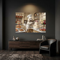 Charming Poodle Chef Baking Oil Painting Style Canvas Print Wall Art, Kitchen Decor - Mockup Display 3
