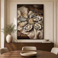 Fresh Oysters with Lemon Oil Painting Style Canvas Print Wall Art for Kitchen - Mockup Display 3