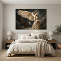 Angel Stretched Canvas Wall Art, Ethereal Winged Woman Print, Elegant Spiritual Room Decor