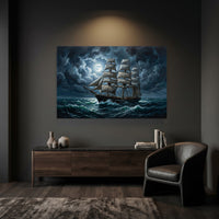 Dramatic Tall Ship Moonlit Sea Oil Painting Style Canvas Print Wall Art - Mockup Display 3