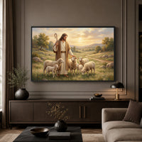 Jesus the Good Shepherd Oil Painting Style Canvas Print Wall Art for Devotion - Mockup Display 3