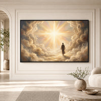 Jesus Walking on Clouds Oil Painting Style Canvas Print Wall Art, Spiritual Light - Mockup Display 3
