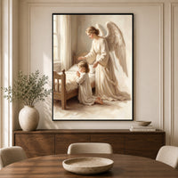 Guardian Angel Child Prayer Oil Painting Style Canvas Print Wall Art Divine - Mockup Display 3