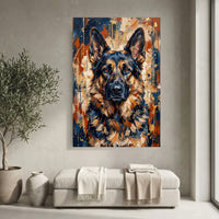 German Shepherd Abstract Oil Painting Style Canvas Print Wall Art with Gold Splatter - Mockup Display 3