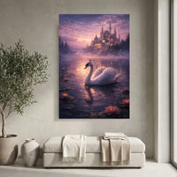 Fantasy Swan Lake Castle Oil Painting Style Canvas Print Wall Art Decor - Mockup Display 3