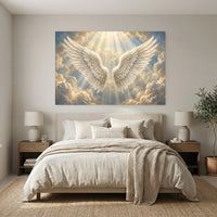 Ethereal Angel Wings Heavenly Clouds Light Rays Canvas Print Wall Art, Divine Decor - Mockup Display 3