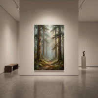 Forest Path Stretched Canvas Wall Art, Misty Woodland Print, Serene Nature Decor