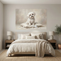 White Maltese Stretched Canvas Wall Art, Soft Dog Portrait Print, Elegant Bedroom Decor