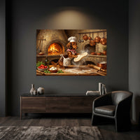 Whimsical Dachshund Chef Pizza Oil Painting Style Canvas Print Wall Art for Kitchen - Mockup Display 3