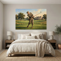 Vintage Golfer Golf Course Oil Painting Style Canvas Print Wall Art - Mockup Display 3