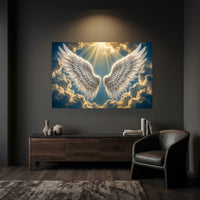 Ethereal Angel Wings in Golden Sky Canvas Print Wall Art for Serene Decor - Mockup Display 3