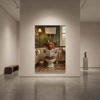 Dachshund Bathroom Stretched Canvas Wall Art, Humorous Dog Print, Vintage Powder Room Decor