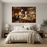 Chef Dogs Cooking Oil Painting Style Canvas Print Wall Art Rustic Kitchen Decor - Mockup Display 3