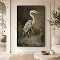 Majestic Heron Wetland Oil Painting Style Canvas Print Wall Art, Nature Decor - Mockup Display 3