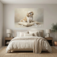Shih Tzu Stretched Canvas Wall Art, Soft Dog Portrait Print, Elegant Bedroom Decor
