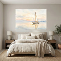 Tranquil Sailboat Sunset Watercolor Style Canvas Print Wall Art Coastal Decor - Mockup Display 3