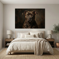 Black Pit Bull Stretched Canvas Wall Art, Dramatic Dog Portrait Print, Rustic Living Room Decor