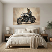 Biker German Shepherd Dog Oil Painting Style Canvas Print Wall Art Decor - Mockup Display 3