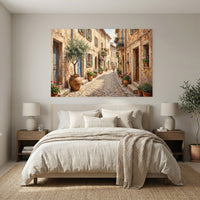 Charming Mediterranean Street Oil Painting Style Canvas Print Wall Art Rustic Decor - Mockup Display 3