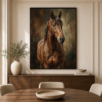 Brown Horse Oil Painting Style Canvas Print Wall Art for Equestrian Decor - Mockup Display 3