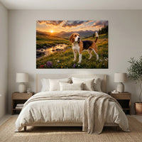 Regal Beagle Dog Mountain Sunset Oil Painting Style Canvas Print Wall Art, Nature Inspired - Mockup Display 3
