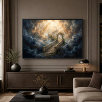Heavenly Stairway Oil Painting Style Canvas Print Wall Art for Serenity - Mockup Display 3