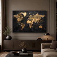 Abstract Golden World Map Textured Canvas Print Wall Art Decor - Mockup Display 3