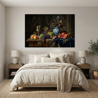 Classical Still Life Fruit Flowers Oil Painting Style Canvas Print Wall Art, Elegant Decor - Mockup Display 3