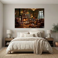 Aristocratic Dogs in Grand Living Room Oil Painting Style Canvas Print Wall Art, Elegant Decor - Mockup Display 3