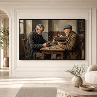 Elderly Men Playing Cards Oil Painting Style Canvas Print Wall Art, Tavern Scene Decor - Mockup Display 3
