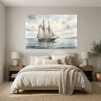 Watercolor Schooner Ship Seascape Canvas Print Wall Art Coastal Decor - Mockup Display 3