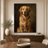 Regal Golden Retriever Oil Painting Style Canvas Print Wall Art, Timeless Home Decor - Mockup Display 3