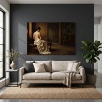 Classical Woman in Draped Gown Oil Painting Style Canvas Print Wall Art Serene - Mockup Display 4