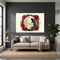 Golden and Black Koi Fish Peony Japanese Art Style Canvas Print Wall Art Decor - Mockup Display 4