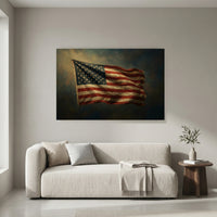 American Flag Canvas Wall Art, Vintage-Inspired Patriotic Flag Print, Bold Living Room Decor