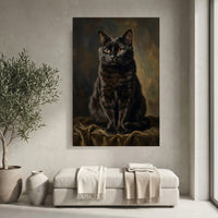 Classic Black Cat Oil Painting Style Canvas Print Wall Art, Elegant Pet Portrait Decor - Mockup Display 4