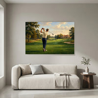 Golfer's Powerful Swing Oil Painting Style Canvas Print Wall Art for Sporty Decor - Mockup Display 4