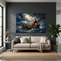 Jesus Calming the Storm Dramatic Oil Painting Style Canvas Print Wall Art - Mockup Display 4