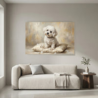 White Bichon Frise Stretched Canvas Wall Art, Soft Dog Portrait Print, Elegant Bedroom Decor