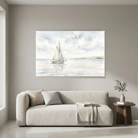 Serene Sailboat Watercolor Style Canvas Print Wall Art, Coastal Home Decor Accent - Mockup Display 4