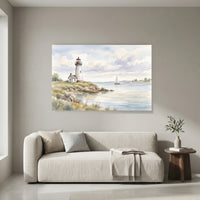 Lighthouse Coastal Seascape Watercolor Style Canvas Print Wall Art, Nautical Decor - Mockup Display 4