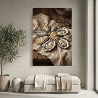 Fresh Oysters with Lemon Oil Painting Style Canvas Print Wall Art for Kitchen - Mockup Display 4