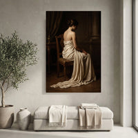 Classical Seated Woman Portrait Oil Painting Style Canvas Print Wall Art - Mockup Display 4