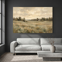 Rustic Field Landscape Oil Painting Style Canvas Print Wall Art for Serene Decor - Mockup Display 4