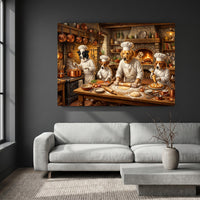 Charming Dog Chefs Oil Painting Style Canvas Print Wall Art for Kitchen Decor - Mockup Display 4