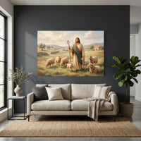 Good Shepherd Jesus Oil Painting Style Canvas Print Wall Art for Faith Decor - Mockup Display 4