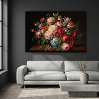 Vibrant Floral Still Life Oil Painting Style Canvas Print Wall Art, Museum Grade - Mockup Display 4