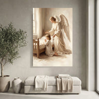 Guardian Angel Child Prayer Oil Painting Style Canvas Print Wall Art Divine - Mockup Display 4
