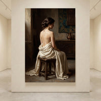 Serene Draped Woman Classical Oil Painting Style Canvas Print Wall Art for Elegance - Mockup Display 4
